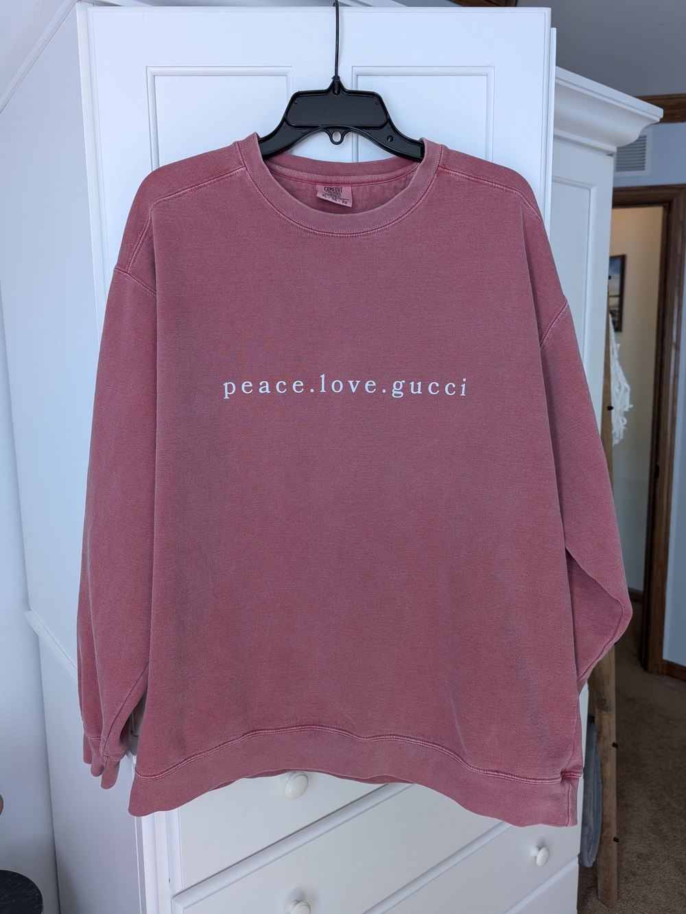 Comfort Colors Dusty Rose Peace.Love.Gucci Printed Crewneck Sweatshirt